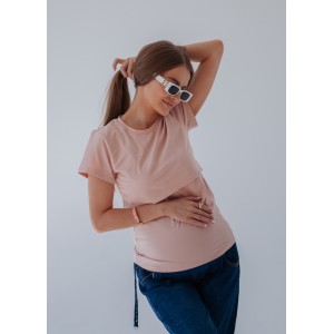 Футболка для беременных с секретом для кормления Пудровая